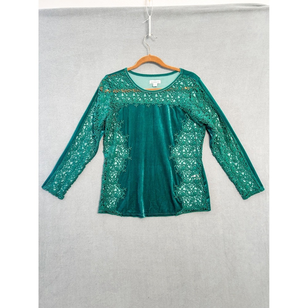Sundance Womens Teal Green Velvet Crochet Lace Long Sleeve Top Small Boho